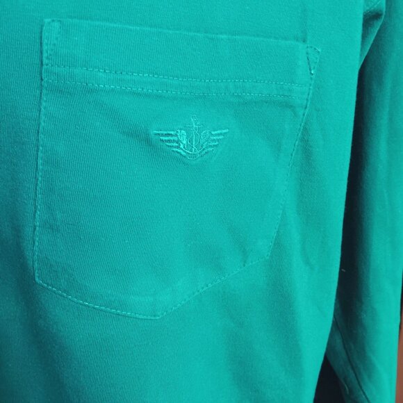 Large Vintage T-shirt Levi's Dockers Mens Teal Mock Neck Long Sleeve Shirt 1990s - Picture 3 of 5